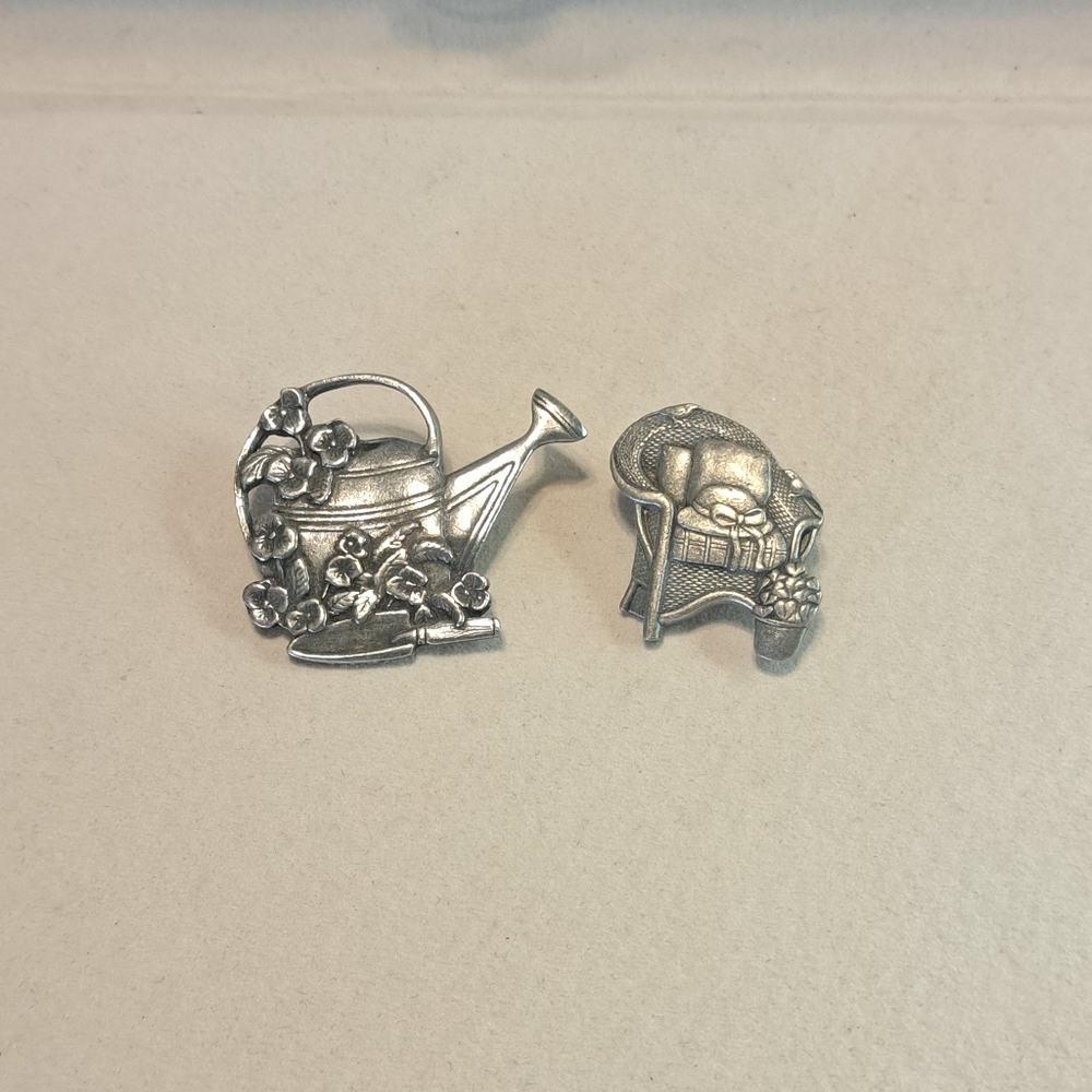 Lot Of 2 Vintage Pewter Birds And Blooms Brooches Pins 2000 2008